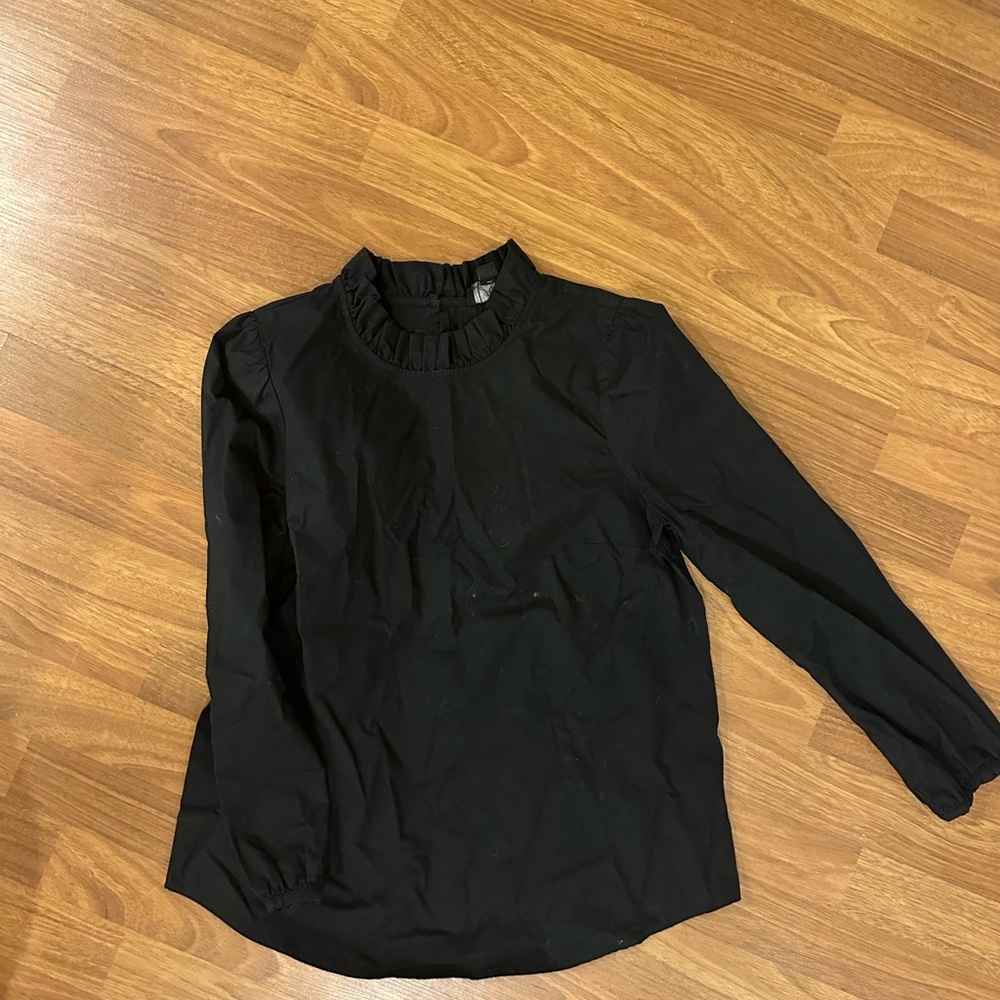 J Crew long sleeved ruffle neck blouse